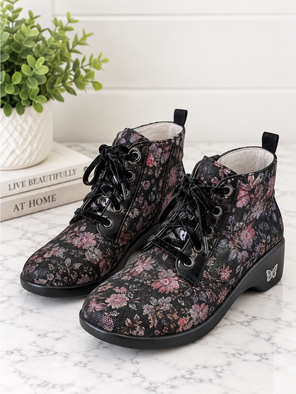 Alegria Eliza Dame Leather Floral Bootie